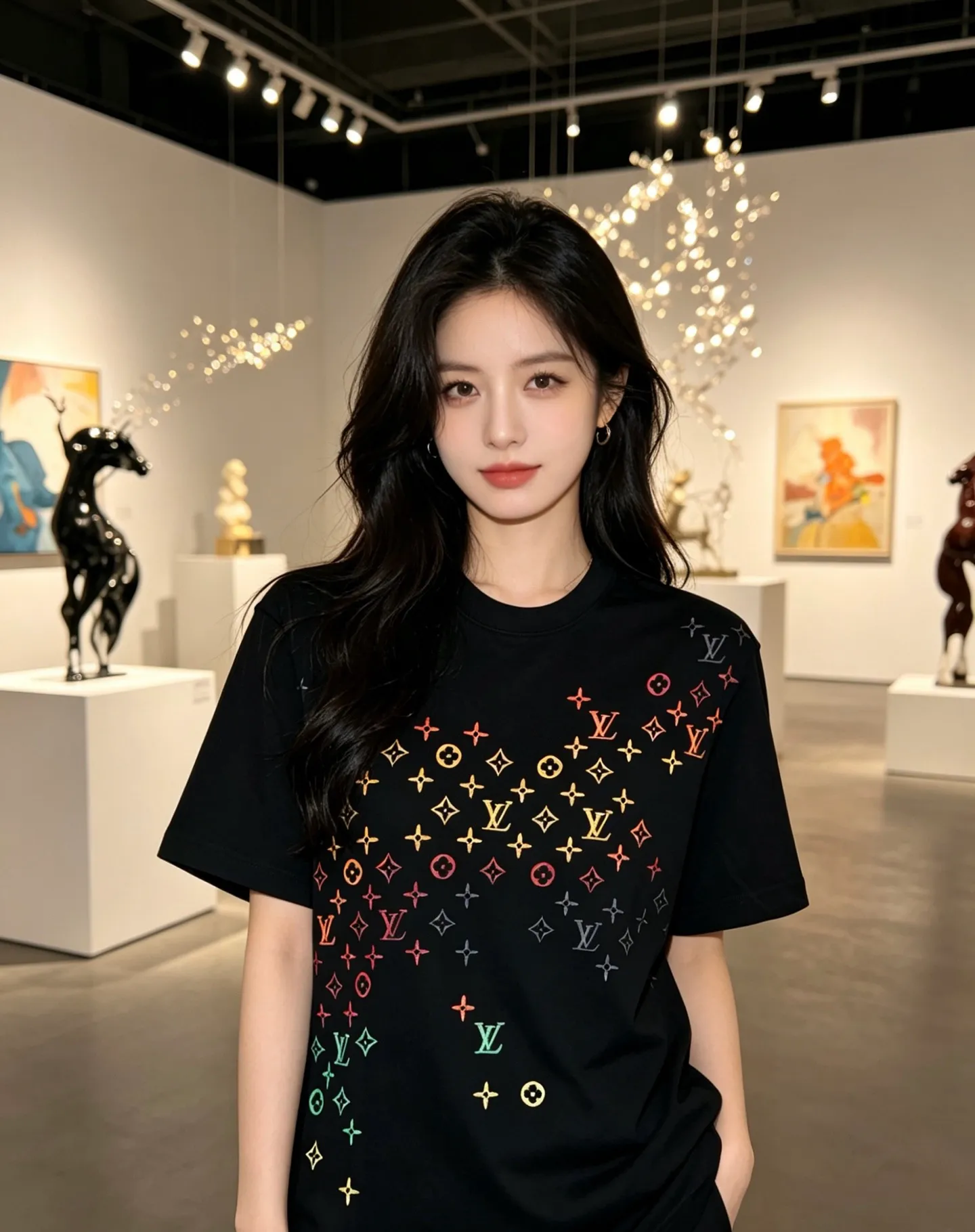Louis Vuitton/Louis Vuitton full-width three-flower printed embroidered short sleeves
